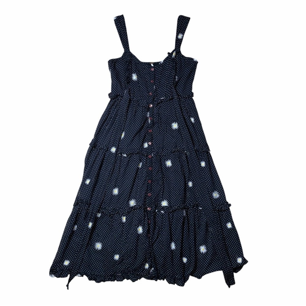 Free People Black Polka Dot Midi Dress with White Floral Accents - Picture 2 of 9